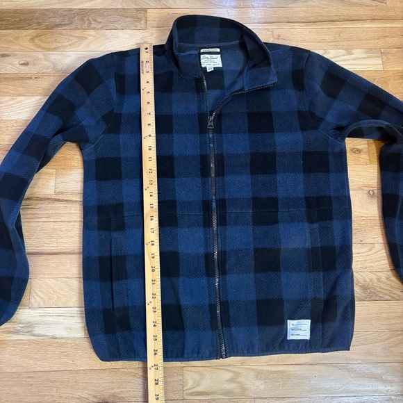 Lucky Brand Black and Blue Plaid Fleece Zip-Up Lightweight Jacket size Medium - Picture 12 of 13
